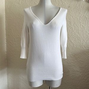 Stefanel Made in Italy White Double V Sweater FLAWS
